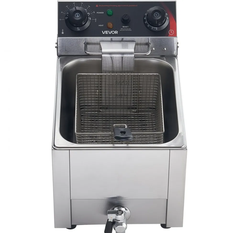 VEVOR Commercial Electric Deep Fryer, Oil Filtration Upgrade, 9.51 Qt, 1750W Stainless Steel Countertop Fryer with Basket and Lid, Temp Control, Oil Drain Valve for Commercial Restaurant Use, Silver