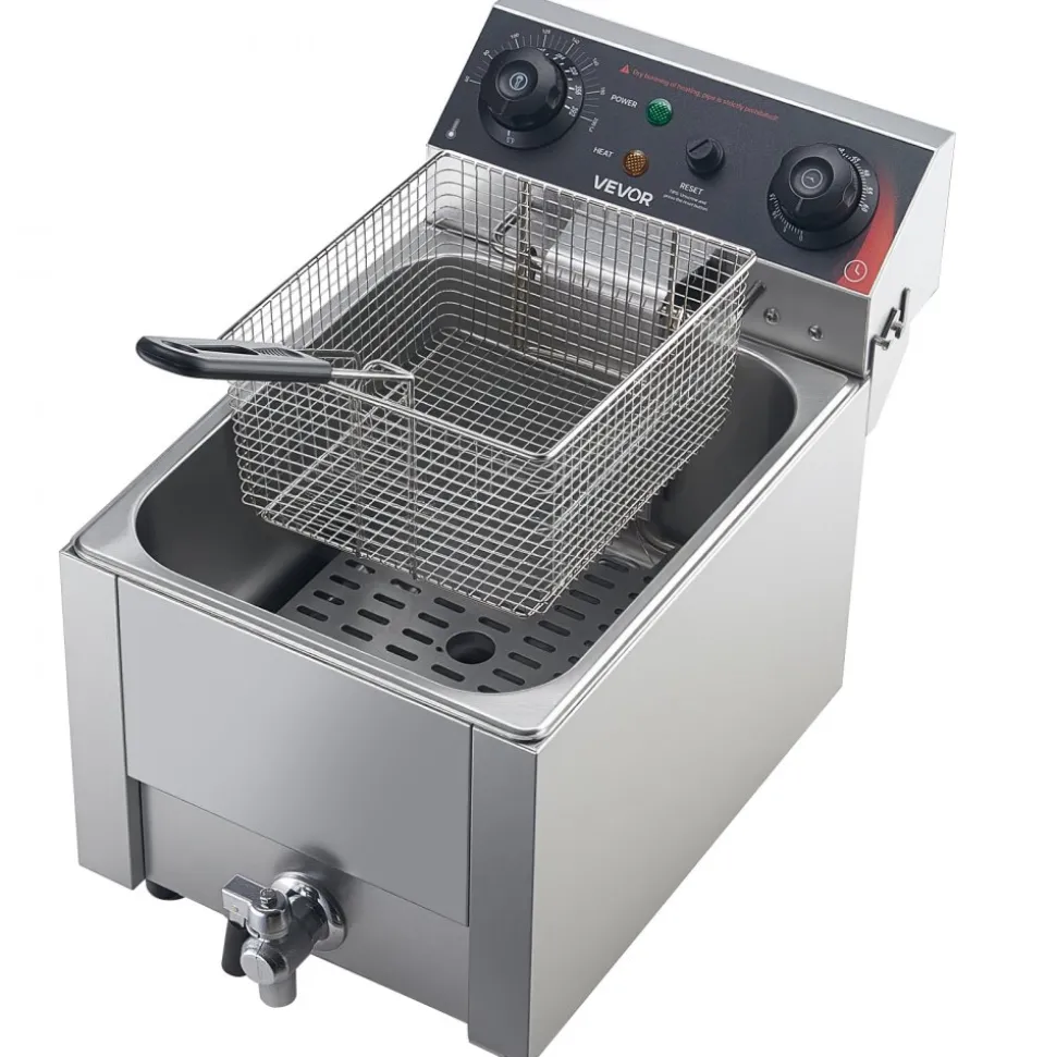 VEVOR Commercial Electric Deep Fryer, Oil Filtration Upgrade, 9.51 Qt, 1750W Stainless Steel Countertop Fryer with Basket and Lid, Temp Control, Oil Drain Valve for Commercial Restaurant Use, Silver