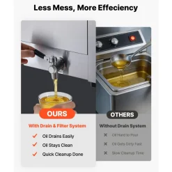VEVOR Commercial Electric Deep Fryer, Oil Filtration Upgrade, 9.51 Qt, 1750W Stainless Steel Countertop Fryer with Basket and Lid, Temp Control, Oil Drain Valve for Commercial Restaurant Use, Silver