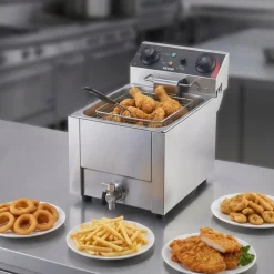 VEVOR Commercial Electric Deep Fryer, Oil Filtration Upgrade, 9.51 Qt, 1750W Stainless Steel Countertop Fryer with Basket and Lid, Temp Control, Oil Drain Valve for Commercial Restaurant Use, Silver