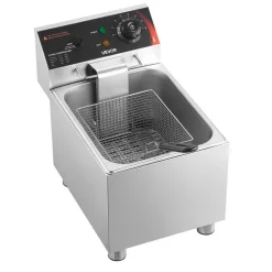 VEVOR Commercial Electric Deep Fryer, 12.15 Qt, 1750W Stainless Steel Countertop Fryer with Basket and Lid, Overheat Protection, Temp Control, Adjustable Feet for Commercial Restaurant Use, Silver