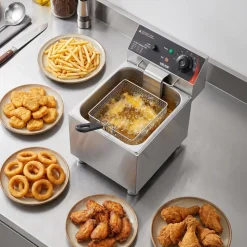 VEVOR Commercial Electric Deep Fryer, 9.51 Qt, 1700W Stainless Steel Countertop Fryer with Large & Small Baskets, Overheat Protection, Temp Control, Timer, Detachable for Home Restaurant Use, Silver