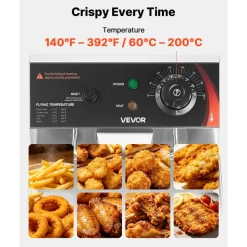 VEVOR Commercial Electric Deep Fryer, 9.51 Qt, 1700W Stainless Steel Countertop Fryer with Large & Small Baskets, Overheat Protection, Temp Control, Timer, Detachable for Home Restaurant Use, Silver