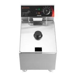 VEVOR Commercial Electric Deep Fryer, 9.51 Qt, 1700W Stainless Steel Countertop Fryer with Large & Small Baskets, Overheat Protection, Temp Control, Timer, Detachable for Home Restaurant Use, Silver