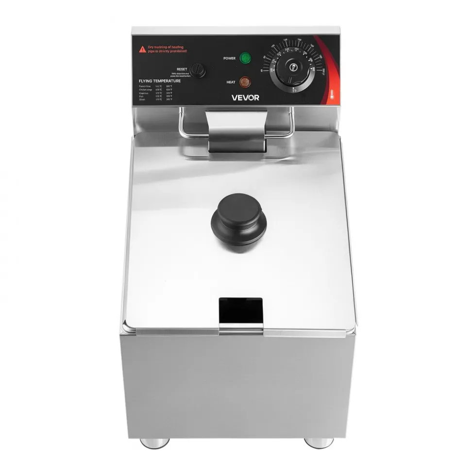 VEVOR Commercial Electric Deep Fryer, 9.51 Qt, 1700W Stainless Steel Countertop Fryer with Large & Small Baskets, Overheat Protection, Temp Control, Timer, Detachable for Home Restaurant Use, Silver