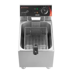 VEVOR Commercial Electric Deep Fryer, 9.51 Qt, 1700W Stainless Steel Countertop Fryer with Large & Small Baskets, Overheat Protection, Temp Control, Timer, Detachable for Home Restaurant Use, Silver