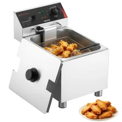 VEVOR Commercial Electric Deep Fryer, 9.51 Qt, 1700W Stainless Steel Countertop Fryer with Large & Small Baskets, Overheat Protection, Temp Control, Timer, Detachable for Home Restaurant Use, Silver