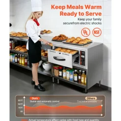 VEVOR Commercial Electric Drawer Warmer, Three-Drawer Stainless Steel Food Warmer, Freestanding Compact Warming Drawer Cabinet, 85°F–185°F Wide Temperature Range, for Restaurant, Hotel Buffet & Bakery