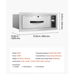VEVOR Commercial Electric Drawer Warmer, Three-Drawer Stainless Steel Food Warmer, Freestanding Compact Warming Drawer Cabinet, 85°F–185°F Wide Temperature Range, for Restaurant, Hotel Buffet & Bakery
