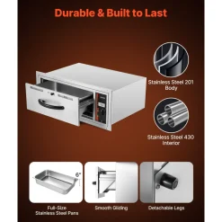 VEVOR Commercial Electric Drawer Warmer, Three-Drawer Stainless Steel Food Warmer, Freestanding Compact Warming Drawer Cabinet, 85°F–185°F Wide Temperature Range, for Restaurant, Hotel Buffet & Bakery