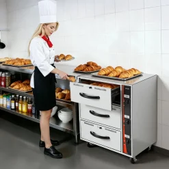 VEVOR Commercial Electric Drawer Warmer, Three-Drawer Stainless Steel Food Warmer, Freestanding Standard Warming Drawer Cabinet, 85°F–185°F Wide Temperature Range, for Restaurant, Hotel Buffet, Bakery