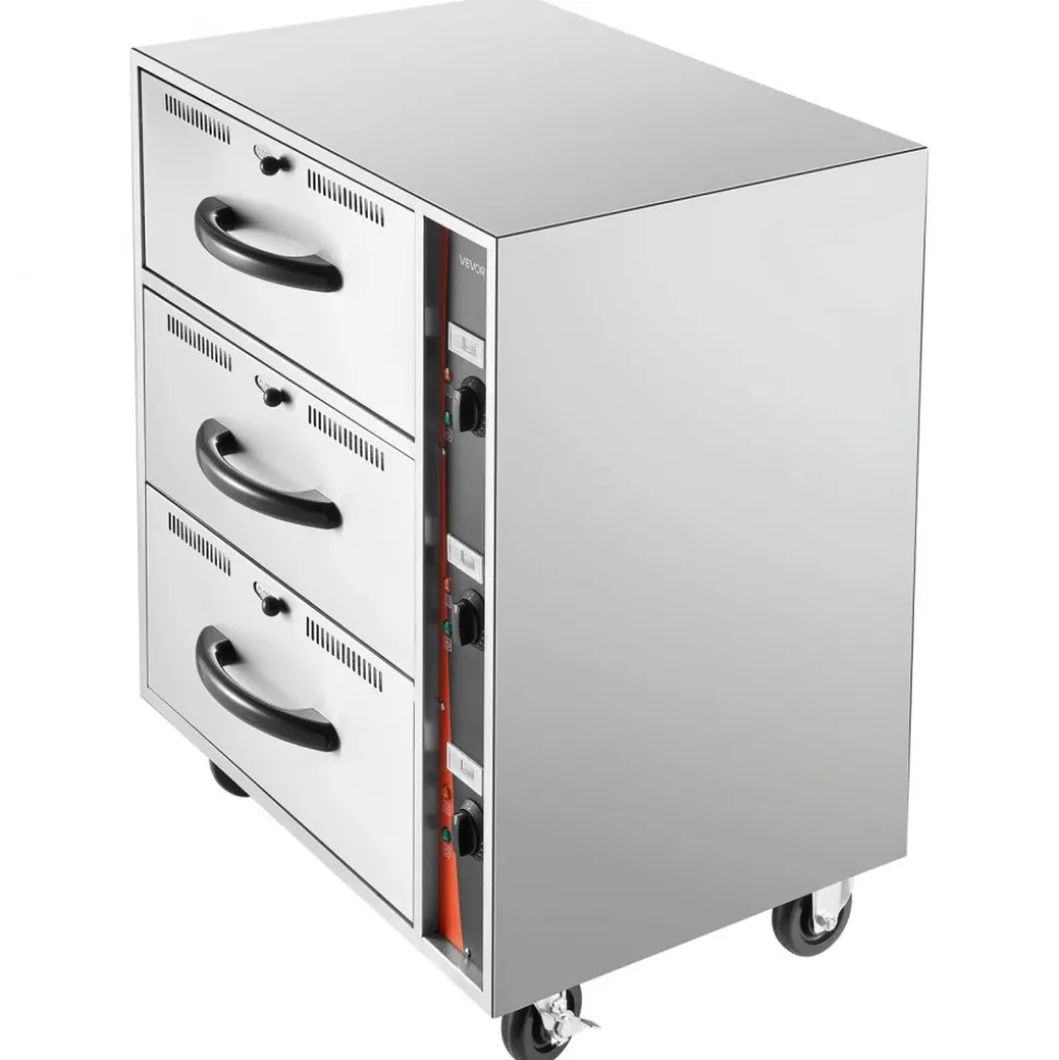VEVOR Commercial Electric Drawer Warmer, Three-Drawer Stainless Steel Food Warmer, Freestanding Standard Warming Drawer Cabinet, 85°F–185°F Wide Temperature Range, for Restaurant, Hotel Buffet, Bakery