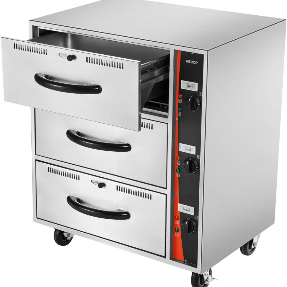 VEVOR Commercial Electric Drawer Warmer, Three-Drawer Stainless Steel Food Warmer, Freestanding Standard Warming Drawer Cabinet, 85°F–185°F Wide Temperature Range, for Restaurant, Hotel Buffet, Bakery