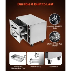 VEVOR Commercial Electric Drawer Warmer, Single-Drawer Stainless Steel Food Warmer, Freestanding Standard Warming Drawer Cabinet, 85°F–185°F Wide Temperature Range, for Restaurant, Hotel & Bakery