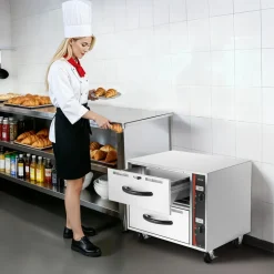 VEVOR Commercial Electric Drawer Warmer, Single-Drawer Stainless Steel Food Warmer, Freestanding Standard Warming Drawer Cabinet, 85°F–185°F Wide Temperature Range, for Restaurant, Hotel & Bakery