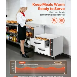 VEVOR Commercial Electric Drawer Warmer, Single-Drawer Stainless Steel Food Warmer, Freestanding Standard Warming Drawer Cabinet, 85°F–185°F Wide Temperature Range, for Restaurant, Hotel & Bakery