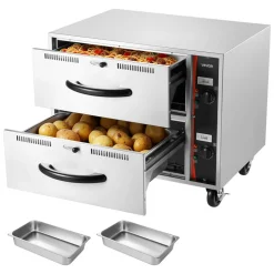 VEVOR Commercial Electric Drawer Warmer, Single-Drawer Stainless Steel Food Warmer, Freestanding Standard Warming Drawer Cabinet, 85°F–185°F Wide Temperature Range, for Restaurant, Hotel & Bakery