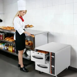 VEVOR Commercial Electric Drawer Warmer, 2 Full-Size Pan Stainless Steel Food Warmer, Freestanding Standard Warming Drawer Cabinet, 85°F–185°F Wide Temperature Range, for Restaurant, Hotel Buffet & Bakery