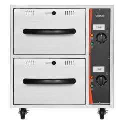 VEVOR Commercial Electric Drawer Warmer, 2 Full-Size Pan Stainless Steel Food Warmer, Freestanding Standard Warming Drawer Cabinet, 85°F–185°F Wide Temperature Range, for Restaurant, Hotel Buffet & Bakery