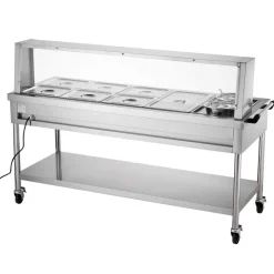 VEVOR Commercial Electric Food Warmer, 7 Pans + 2 Pots Steam Table, 1800W Professional Buffet Catering Food Warmer with Shield Undershelf Wheels, Stainless Steel Server for Party Restaurant