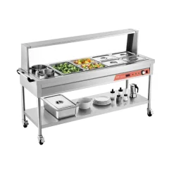 VEVOR Commercial Electric Food Warmer, 7 Pans + 2 Pots Steam Table, 1800W Professional Buffet Catering Food Warmer with Shield Undershelf Wheels, Stainless Steel Server for Party Restaurant