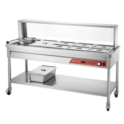 VEVOR Commercial Electric Food Warmer, 7 Pans + 2 Pots Steam Table, 1800W Professional Buffet Catering Food Warmer with Shield Undershelf Wheels, Stainless Steel Server for Party Restaurant
