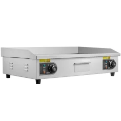 VEVOR Commercial Electric Griddle, 28.54 x 15.75 inches, 4400W, 122-570°F Adjustable Temp Control, Stainless Steel Body, Half Grooved Half Flat, with 2 Spatulas, 2 Brushes, and 4 Foot Pads, for Steak (NO PLUG)