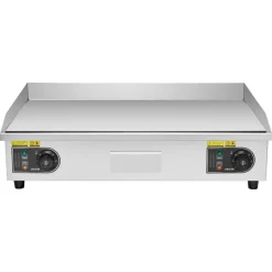 VEVOR Commercial Electric Griddle, 28.54 x 15.75 inches, 4400W, 122-570°F Adjustable Temp Control, Stainless Steel Body, Half Grooved Half Flat, with 2 Spatulas, 2 Brushes, and 4 Foot Pads, for Steak (NO PLUG)