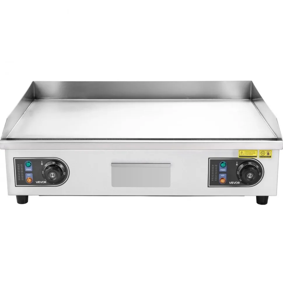 VEVOR Commercial Electric Griddle, 25.79 x 15.75 inch, 2800W, 122-570°F Adjustable Temp Control, Stainless Steel Body, Full Flat, with 2 Spatulas, 2 Brushes, and 4 Foot Pads, for Steak, Pancake (NO PLUG)
