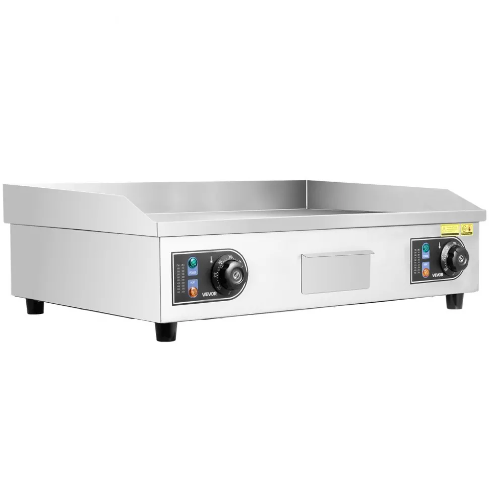 VEVOR Commercial Electric Griddle, 25.79 x 15.75 inch, 2800W, 122-570°F Adjustable Temp Control, Stainless Steel Body, Full Flat, with 2 Spatulas, 2 Brushes, and 4 Foot Pads, for Steak, Pancake (NO PLUG)