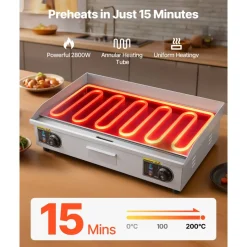 VEVOR Commercial Electric Griddle, 28.54 x 15.75 in, 2800W, 122-570°F Adjustable Temp Control, Stainless Steel Countertop Flat Top Grill with 2 Spatulas, 2 Brushes, and 4 Foot Pads, for Steak (NO PLUG)