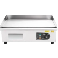 VEVOR Commercial Electric Griddle, 21.06 x 11.81 inch, 3200W, 122-570°F Adjustable Temp Control, Stainless Steel Body, Full Flat, with 2 Spatulas, 2 Brushes, and 4 Foot Pads, for Steak, Pancake