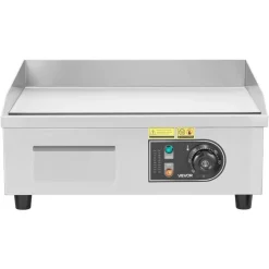 VEVOR Commercial Electric Griddle, 17.72 x 11.81 inch, 1750W, 122-570°F Adjustable Temp Control, Stainless Steel Countertop Flat Top Grill with 2 Spatulas, 2 Brushes, and 4 Foot Pads, for Steak