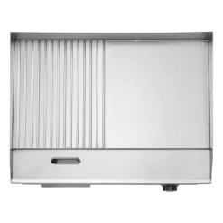 VEVOR Commercial Electric Griddle, 21.06 x 11.81 inch, 1750W, 122-570°F Adjustable Temp Control, Stainless Steel Body, Half Grooved Half Flat, with 2 Spatulas, 2 Brushes, and 4 Foot Pads, for Steak