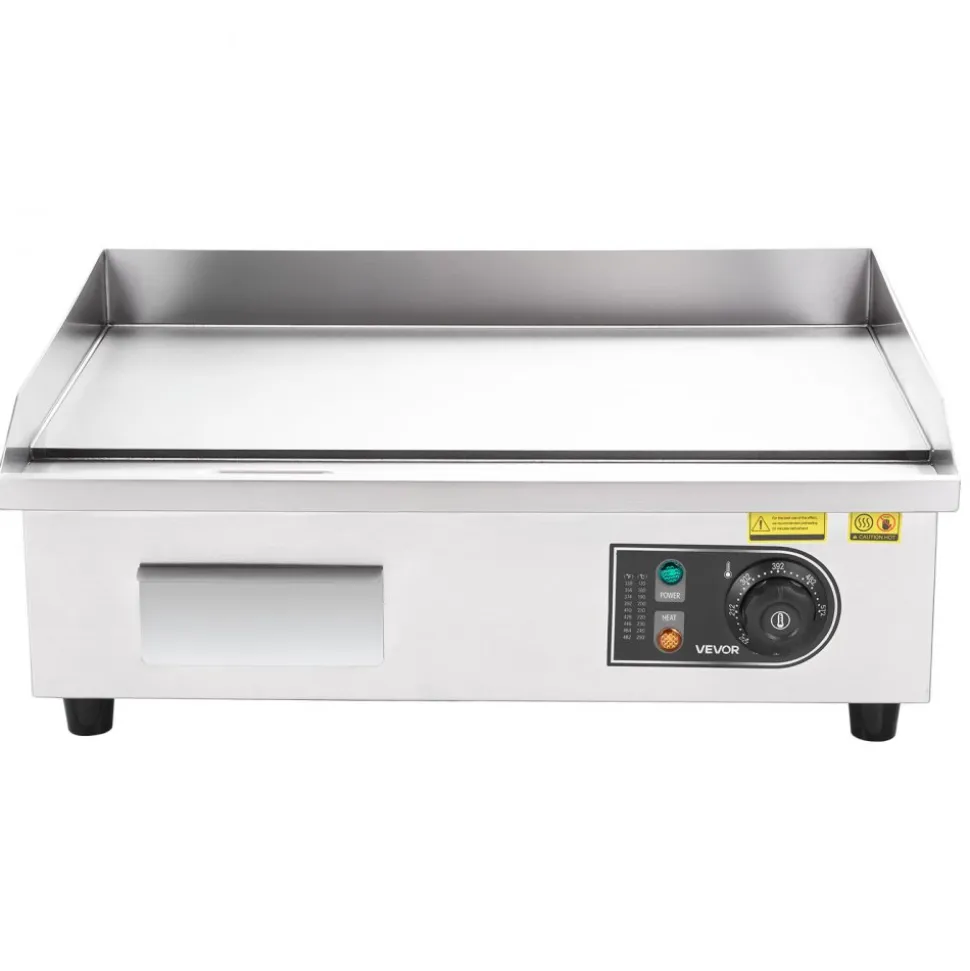VEVOR Commercial Electric Griddle, 1750W, 122-570°F Adjustable Temp Control, Stainless Steel Countertop Flat Top Grill with 2 Spatulas, 2 Brushes and 4 Foot Pads, for Steak, Pancake