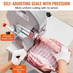 VEVOR Commercial Electric Meat Bandsaw, 1500W Stainless Steel Vertical Bone Sawing Machine, Workbeach 19.3" x 15", 0.16-7.9 Inch Cutting Thickness, Frozen Meat Cutter with 6 Blades for Rib Pork Beef