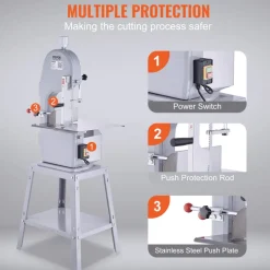 VEVOR Commercial Electric Meat Bandsaw, 1500W Stainless Steel Vertical Bone Sawing Machine, Workbeach 19.3" x 15", 0.16-7.9 Inch Cutting Thickness, Frozen Meat Cutter with 6 Blades for Rib Pork Beef