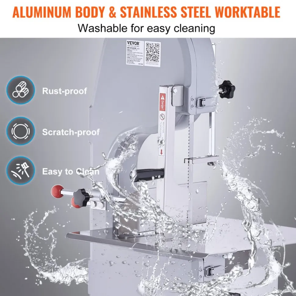 VEVOR Commercial Electric Meat Bandsaw, 1500W Stainless Steel Vertical Bone Sawing Machine, Workbeach 19.3" x 15", 0.16-7.9 Inch Cutting Thickness, Frozen Meat Cutter with 6 Blades for Rib Pork Beef