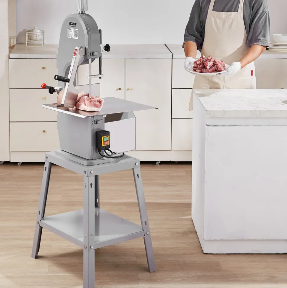 VEVOR Commercial Electric Meat Bandsaw, 1500W Stainless Steel Vertical Bone Sawing Machine, Workbeach 19.3" x 15", 0.16-7.9 Inch Cutting Thickness, Frozen Meat Cutter with 6 Blades for Rib Pork Beef