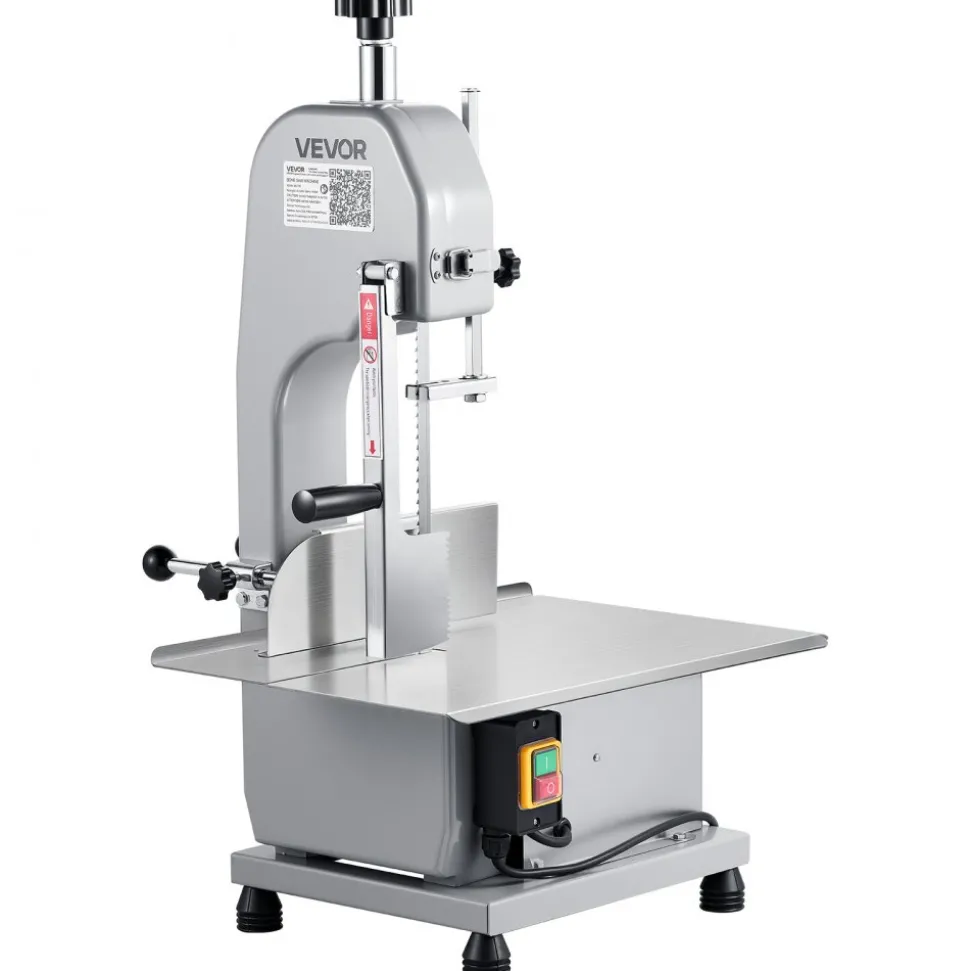 VEVOR Commercial Electric Meat Bandsaw, 1500W Bone Sawing Machine with 12.4" x 18.1" Workbench, 0-4.3" Cutting Thickness, 7 Extra Replacement Blades, for Cutting Bone, Frozen Meat, Pork, Beef & Ribs