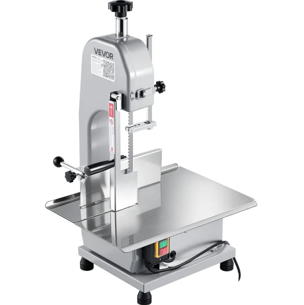 VEVOR Commercial Electric Meat Bandsaw, 1500W Bone Sawing Machine with 12.4" x 18.1" Workbench, 0-4.3" Cutting Thickness, 7 Extra Replacement Blades, for Cutting Bone, Frozen Meat, Pork, Beef & Ribs