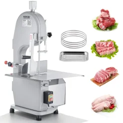 VEVOR Commercial Electric Meat Bandsaw, 1500W Stainless Steel Countertop Bone Sawing Machine, Workbeach 19.3" x 15", 0.16-7.9 Inch Cutting Thickness, Frozen Meat Cutter with 6 Blades for Rib Pork Beef