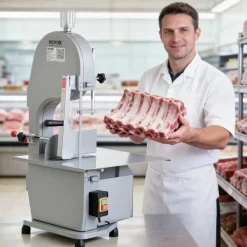 VEVOR Commercial Electric Meat Bandsaw, 1500W Stainless Steel Countertop Bone Sawing Machine, Workbeach 19.3" x 15", 0.16-7.9 Inch Cutting Thickness, Frozen Meat Cutter with 6 Blades for Rib Pork Beef
