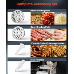 VEVOR Commercial Electric Meat Grinder, 7 lbs/min Capacity, #12 Industrial Meat Mincer with 2 Stainless Steel Blades, 2 Grinding Plates, 850W Heavy-Duty Sausage Maker Stuffer, for Kitchen, Restaurant