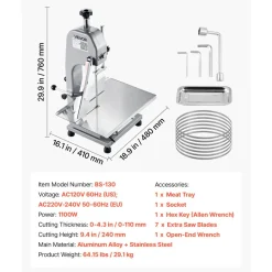 VEVOR Commercial Electric Meat Bandsaw, 1100W Bone Sawing Machine with 12.4