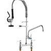VEVOR Commercial Faucet with Pre-Rinse Sprayer, 26" Height, 8" Center, 12" Swing Spout, Deck Mount Kitchen Sink Faucet, Brass Constructed Device with Pull Down Spray, for 1/2/3 Compartment Sink