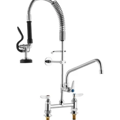 VEVOR Commercial Faucet with Pre-Rinse Sprayer, 26" Height, 8" Center, 12" Swing Spout, Deck Mount Kitchen Sink Faucet, Brass Constructed Device with Pull Down Spray, for 1/2/3 Compartment Sink