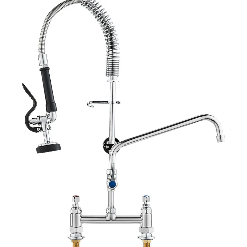 VEVOR Commercial Faucet with Pre-Rinse Sprayer, 26" Height, 8" Center, 12" Swing Spout, Deck Mount Kitchen Sink Faucet, Brass Constructed Device with Pull Down Spray, for 1/2/3 Compartment Sink