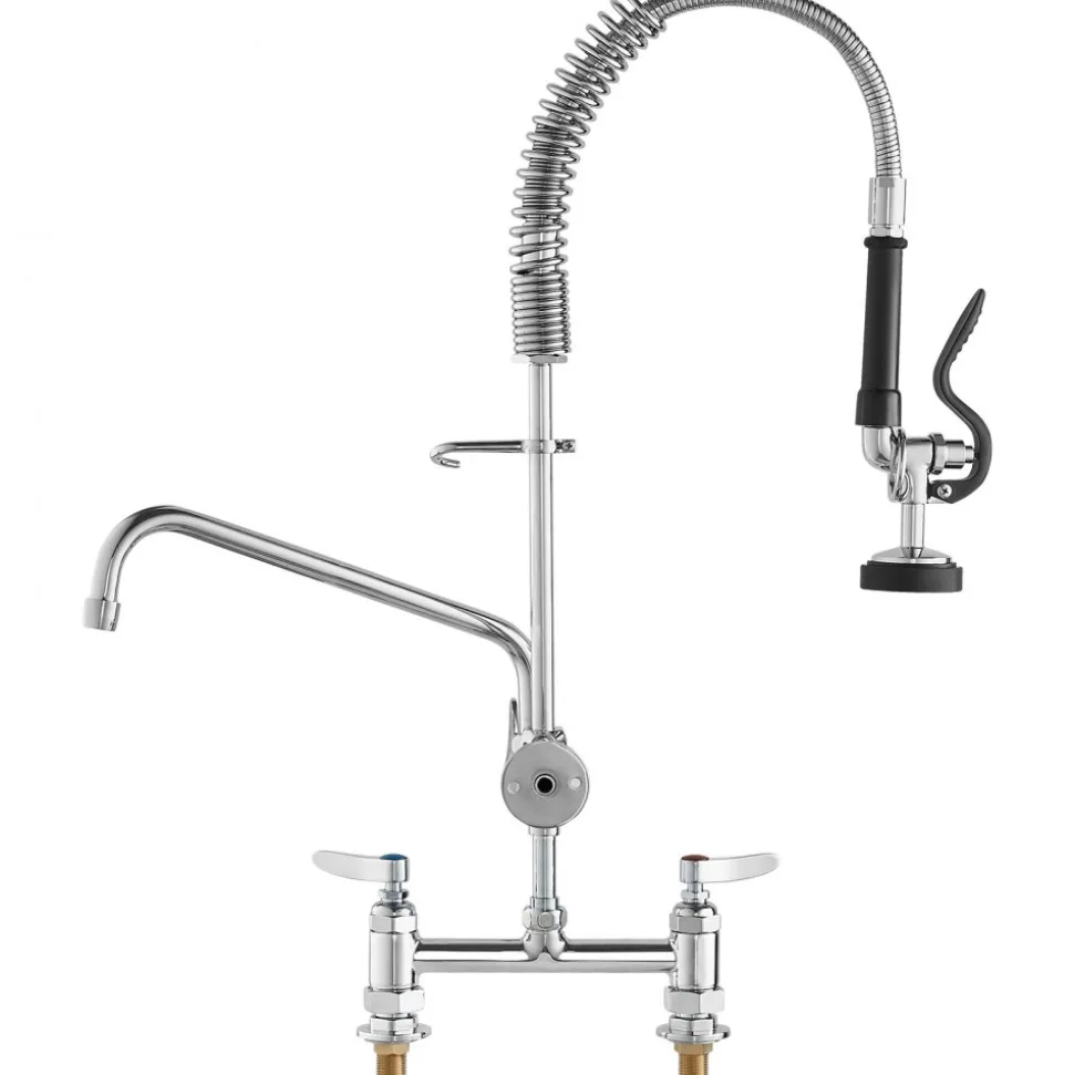 VEVOR Commercial Faucet with Pre-Rinse Sprayer, 26" Height, 8" Center, 12" Swing Spout, Deck Mount Kitchen Sink Faucet, Brass Constructed Device with Pull Down Spray, for 1/2/3 Compartment Sink