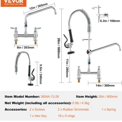 VEVOR Commercial Faucet with Pre-Rinse Sprayer, 26